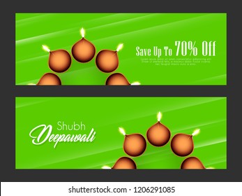 Innovative header, banner or poster for Shubh Diwali Offer with nice and creative design illustration in a background, Diwali Offer.