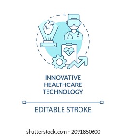 Innovative healthcare technology turquoise concept icon. Employee benefits abstract idea thin line illustration. Isolated outline drawing. Editable stroke. Roboto-Medium, Myriad Pro-Bold fonts used