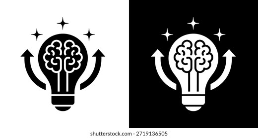 Símbolo innovador de generación de ideas y crecimiento intelectual representado por una bombilla creativa con un icono cerebral