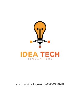Diseño de logotipo de bombilla tecnológica de ideas innovadoras