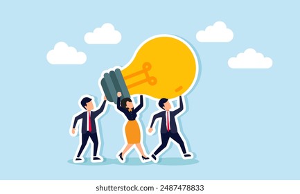 Innovative ideas drive team success business solutions and inventions help achieve company goals, concept of Business people in teamwork carry a big, smart lightbulb innovation idea