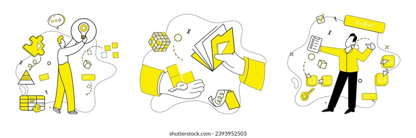 Ilustración vectorial de ideas innovadoras. El descubrimiento se transforma en oportunidades en un pensamiento innovador crucial El progreso florece donde la inteligencia y las ideas innovadoras se cruzan con ideas innovadoras