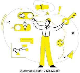 Innovative ideas vector illustration. Innovative ideas metaphorically dance with creativity in ballet success Intelligence and innovation are guiding stars in galaxy ideas Success blossoms