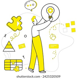 Innovative Ideen Vektor-Illustration. Erfolg blüht dort auf, wo Inspiration und innovative Ideen zusammenlaufen In Gartengedanken wachsen Samen und Innovationen zu Lösungen Effiziente Planung navigiert