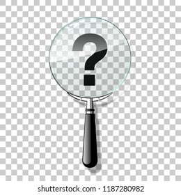 Innovative illustration 3d realistic loupe icon search isolated. Creative banner illustration search for answer to question mark. modern design magnifying glass logo for Zoom And Tool black handle