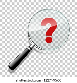 Innovative illustration 3d realistic loupe icon search isolated. Creative banner illustration search for answer to question mark. modern design magnifying glass logo for Zoom And Tool black handle