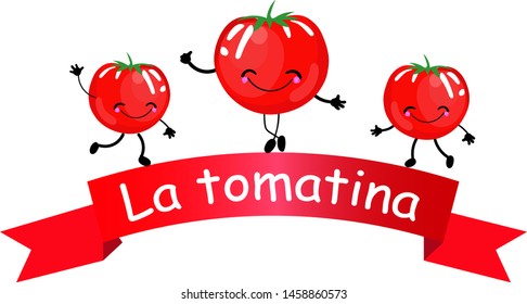 innovative illustration of la tomatina poster, tomato battle seen - Vector