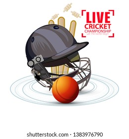 innovative illustration of Player helmet on cricket championship sports background