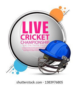 innovative illustration of Player helmet on cricket championship sports background