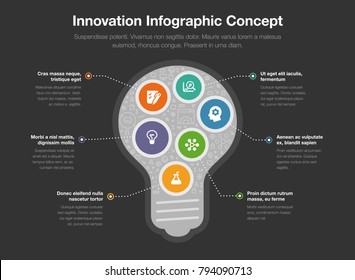 Innovative infographic concept with light bulb isolated on dark background. Easy to use for your website or presentation.