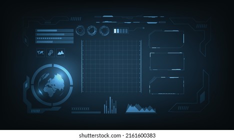 Innovative infographics HUD concept.Technology futuristic design HUD interface hologram elements of digital data on dark blue color background.