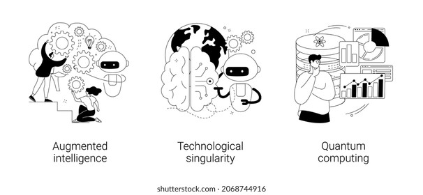 Innovative information technology abstract concept vector illustration set. Augmented intelligence, technological singularity, quantum computing, computer science, machine learning abstract metaphor.