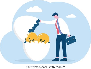 innovative investment idea, profitable investment solutions, businessman opens an egg investment containing many light bulb ideas

