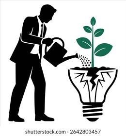 Innovative Investment Idea Symbol with Watering Businessman