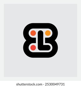 Innovative L8 logo design with vibrant color dots. Sleek black shape encapsulating modern typography. Unique branding element for tech startups and digital companies. Logo combining letter and numeral