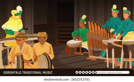 Layout inovador com ilustração de design plano de música tradicional da Gorontalo