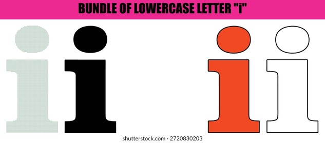 Identidad innovadora de la forma de letra: silueta de Profesional con letra 'i' en minúscula en estilo minimalista de arte lineal con efectos de brillo punteado, ideal para logotipos de monogramas, infografías y marcas de alfabeto.