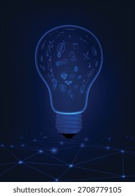 Innovative Light Bulb Concept Featuring Creative Line Icons on Futuristic Technology Background