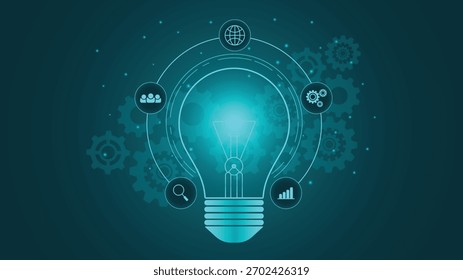 Innovative light bulb technology background with glowing gears digital idea and futuristic theme