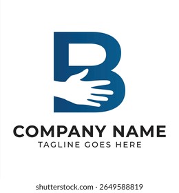 Innovative Logo Featuring Letter B and a Hand Symbolizing Support and Care with a Clean Modern Design and Professional Aesthetic