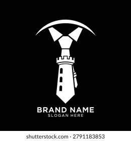 Innovative logo merging a castle tower with a necktie, representing professional leadership and solid guidance in the business world.