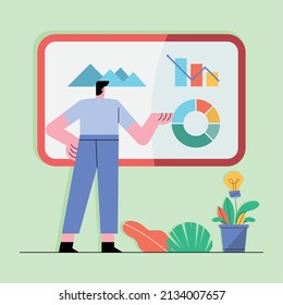 Innovative man with statistics character