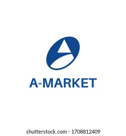 Innovative marketing logo with A letter in ellipse, oval. Events, advertising, media, print logo. Consulting, finance, investment simple icon. Growth, fast, road, mountain.