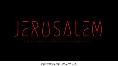 Innovative minimalist typeface, thin sans serif alphabet, rounded neon tube letters for modern futuristic logo, high-energy headline, city-themed projects, digital design. Vector typeset