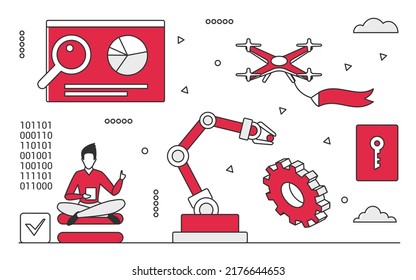 Innovative moderne Geräte. Intelligente Technologien, automatische digitale Geräte, Vektorgrafik