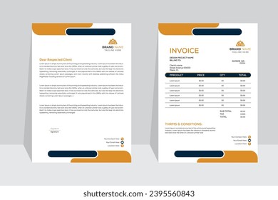 Innovative, modern, unique, tidy, and professional business letterhead and invoice template design with lots of color and concept variations for a corporate company.