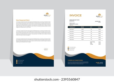 Innovative, modern, unique, tidy, and professional business letterhead and invoice template design with lots of color and concept variations for a corporate company.