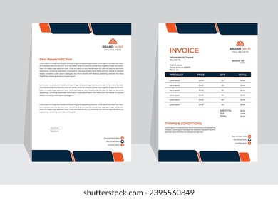 Innovative, modern, unique, tidy, and professional business letterhead and invoice template design with lots of color and concept variations for a corporate company.