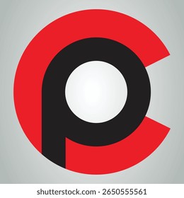 Innovative monogram logo featuring a black “P” creatively embedded within a bold red “C”, using a smart interlocking design ideal for modern branding and identity.