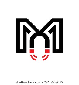 Innovative monogram logo featuring a bold geometric letter M combined with a magnetic attraction symbol, representing connectivity, influence, innovation, engagement, and strategic growth. Designed for technology companies, digital platforms, marketing agencies, recruitment firms, networking businesses, consulting organizations, and forward-thinking startups seeking a memorable and meaningful visual identity. The clean vector construction ensures excellent scalability across websites, mobile applications, social media, presentations, merchandise, and professional branding materials.