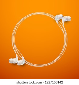 Innovative music quotation template in headphones quotes isolated on backdrop. Creative banner illustration with quote in a frame wire with white quotes. speech bubble Template modern headset design.