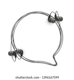 Innovative music quotation template in headphones quotes isolated on backdrop. Creative banner illustration with quote in a frame wire with Black quotes. speech bubble Template modern headset design.