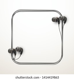 Innovative music quotation template in headphones quotes isolated on backdrop. Creative banner illustration with quote in a frame wire with Black quotes. speech bubble Template modern headset design.