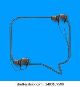 Innovative music quotation template in headphones quotes isolated on backdrop. Creative banner illustration with quote in a frame wire with Black quotes. speech bubble Template modern headset design.