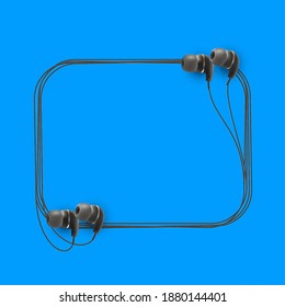 Innovative music quotation template in headphones quotes isolated on backdrop. Creative banner illustration with quote in a frame wire with Black quotes. speech bubble Template modern headset design.