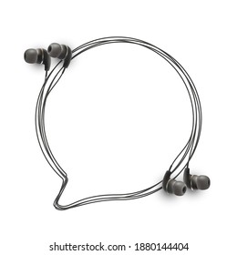 Innovative music quotation template in headphones quotes isolated on backdrop. Creative banner illustration with quote in a frame wire with Black quotes. speech bubble Template modern headset design.