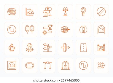 Innovative pack of 24 vector icons themed around Pathway, showcasing Bold Line design in Retina Ready Pixel Optimized format for modern digital solutions.