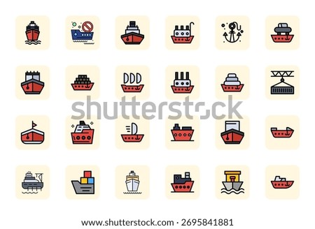 Innovative pack of 24 vector icons themed around Dock, showcasing LineFilled design in 64x64 Editable format for modern digital solutions.