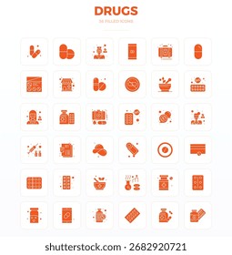 Innovative pack of 36 vector icons themed around Drugs, showcasing SolidFill design in 128x128 PIXEL perfect format for modern digital solutions.