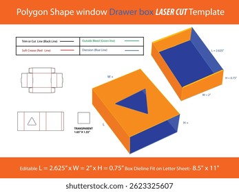 Innovative Polygon Shape window Drawer box LASER CUT Template