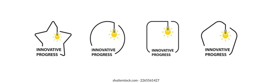 Innovative progress icons set. Geometric shapes, innovation. ideas, science, technology, development, team, curiosity, search, future, solution, thinking. Progress concept. Set of vector icons.
