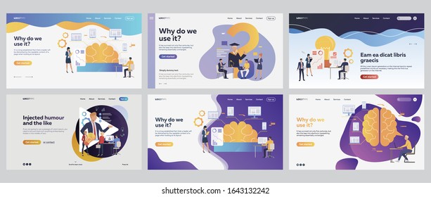 Innovative project set. Colleagues discussing ideas, brainstorming, studying. Flat vector illustrations. Knowledge, education, development concept for banner, website design or landing web page