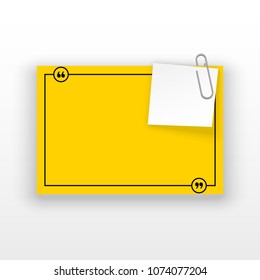 Innovative quotation template in quotes against the White backdrop. Yellow paper Creative banner illustration with a quote in a frame with quotes. Yellow Color paper template modern typography design.