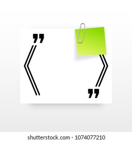 Innovative quotation template in quotes against the White backdrop. Green paper Creative banner illustration with a quote in a frame with quotes. Green Color paper template modern typography design.