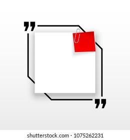 Innovative quotation template in quotes against the White backdrop. Red paper Creative banner illustration with a quote in a frame with quotes. Red Color paper template modern typography design.