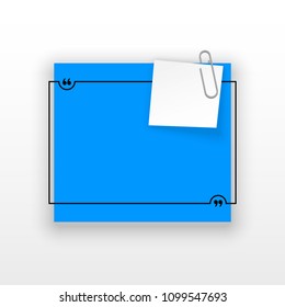 Innovative quotation template in quotes against the White backdrop. Blue paper Creative banner illustration with a quote in a frame with quotes. Blue Color paper template modern typography design.